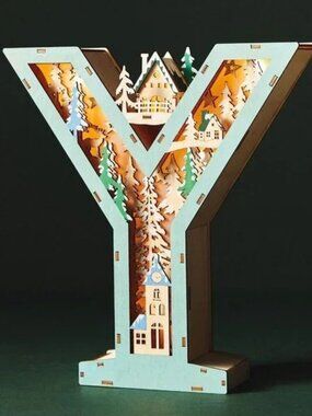 NEW Anthropologie Wonderland Scene Wooden Light-Up Y Monogram Letter